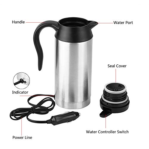 Jadeshay Heat Kettle - Travel Kettle Electric Car Kettle Stainless Steel Cigarette Lighter Charger Heating Kettle Coffee Mug Thermoses Kettle Pot