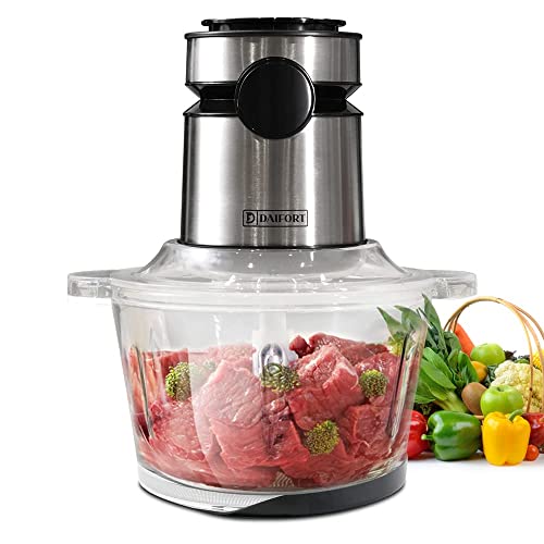 Daifort Electric Mini Food Processor 1.2 L, 2 speeds Powerful 350W Silent Motor & Glass Container with Non-Slip Base,Steel Blades, Chopper Slicer