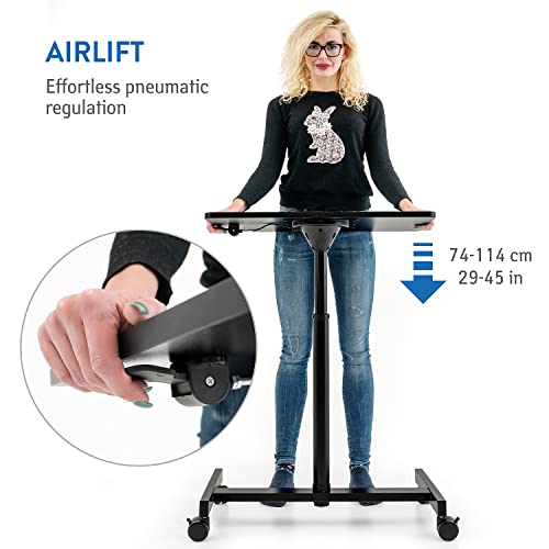 Tatkraft Focus Airlift Pneumatic Sit-Stand Laptop Desk with Wheels, Adjustable Height 29 – 45 inch Effortless Gas-Lift Regulation, Home Office Mo