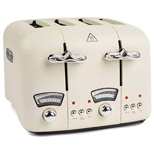 DeLonghi CT04E Argento Retro-Style Four Slice Toaster, 1600 W, Stainless Steel, Cream