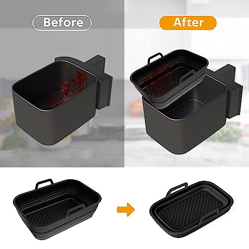 Alrens 8.5'' Foldable Silicone Air Fryer Liners, Dual Accessories Set for Ninja AF400UK &AF451UK, Kit with Rack, Gloves, Food Clip, Oil Brush