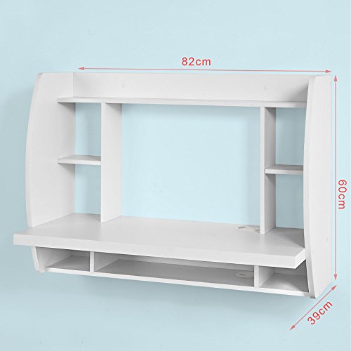 Haotian FWT18-W, White Drop-Leaf Table Desk, Wood Children Table,Home Office Table Desk Workstation Computer Desk with Storage Shelves, Trestle D