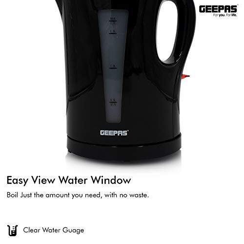 Geepas Electric Kettle, 2200W | Boil Dry Protection & Auto Shut Off | 1.7L Cordless Fast Boil Jug Kettle for Hot Water Tea or Coffee | Swivel Bas