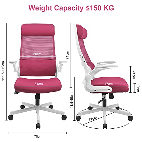 MELOKEA Ergonomic Office Chair with Neck Support, Desk Chair High Back Mesh Office Chair with S-shaped Lumbar Support Flip-up Armrests Adjustable