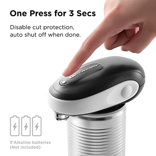 Kitchen Mama One-to-Go Electric Can Opener: Open Cans with One Press - Auto Detect & Cut Any Can Shape, with Auto-Stop, No Sharp Edges, Handy Lid