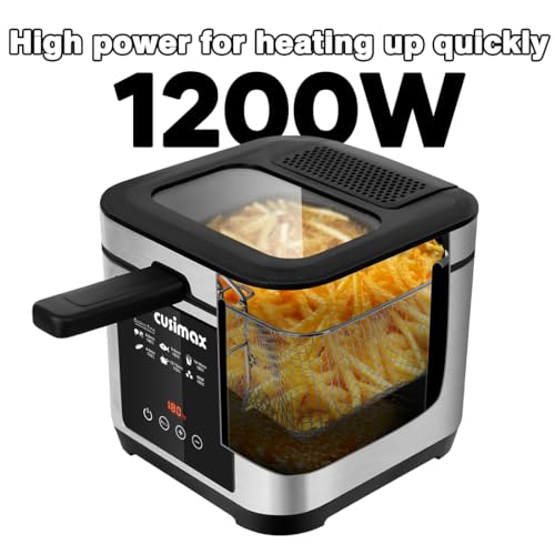 CUSIMAX Deep Fryer, 2.5L Deep Fat Fryer with Touchscreen, 1200W Countertop Fryer with Viewing Window, Stainless Steel Basket with Safety Handle,