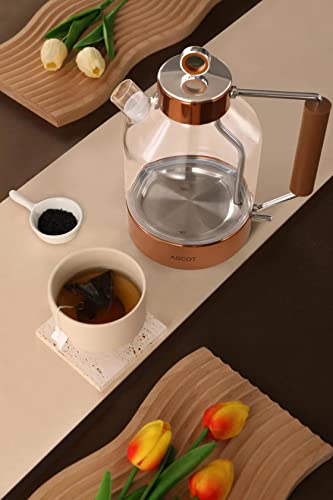 Electric Kettle, ASCOT Glass Electric Tea Kettle 1.6L 2200W Tea Heater & Hot Water Boiler, Borosilicate Glass, BPA-Free, Auto Shut-Off and Boil-D