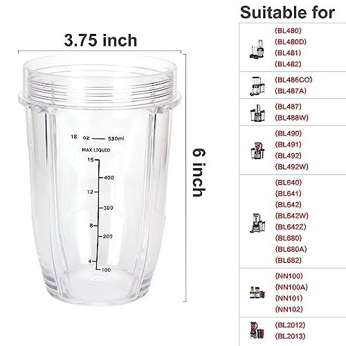 Ninja Blender Cups 2 PCS 18oz, Ninja Cups for Blender, Ninja Blender Cups Replacement, Nutri Ninja Replacement Cups, Ninja Blender Replacement Pa