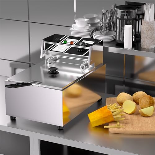 Electric Deep Fryer 10L 2500W Countertop Stainless Steel Single Tank with Lid Basket Home Restaurant