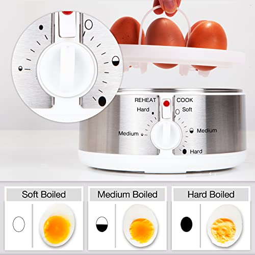 Duronic 7 Egg Boiler EB35 WE, Egg Cooker with Buzzer, Egg Steamer makes Soft | Medium | Hard Boiled Eggs Alarm Timer Settings, Includes Egg Pierc