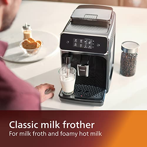 Philips 2200 Series Bean-to-Cup Espresso Machine - Classic Milk Frother, Intuitive Touch Display, Matte Black (EP2220/10)