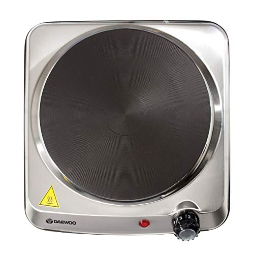 Daewoo SDA1731 Single Hot Plate-Portable & Compact-Cast Iron Heating Element-On/Off Indicator Lights-Non-Slip Feet-Durable Stainless Steel Housin