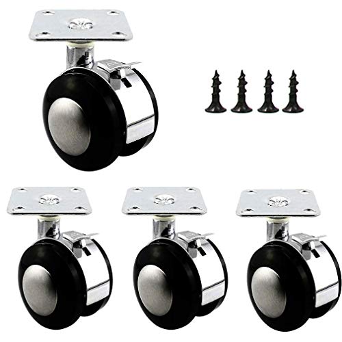 SKOAJAS Plate Casters Set of 4 Nylon Furniture Plate Wheels Office Chair Caster,Swivel Double Wheel,Alloy Bracket,Capacity 80kg,Replacement for C