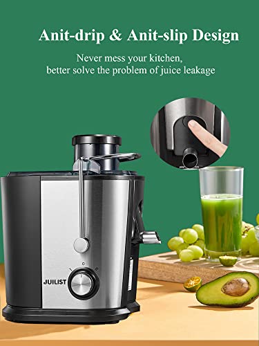 Juilist Juicer, 600W Juicer Machines with Anti-drip & Anti-slip Function, Juicers Whole Fruit and Vegetable with 3-Inch Wide Mouth Food Chute, 2