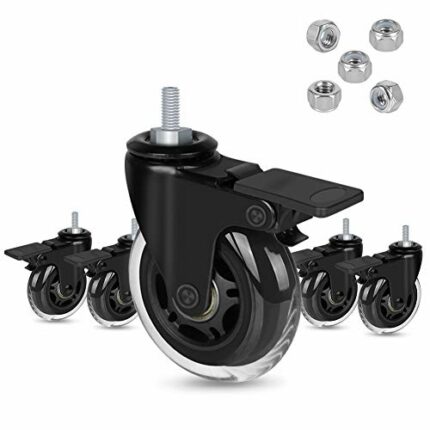 Hirate 3" Lockable Caster with 5/16" Threaded Stem, 5pcs Caster Wheels with Brake Safe Locking Swivel Casters for Office Chairs Home Furniture (I