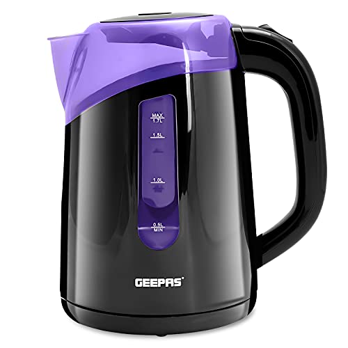 Geepas 2200W Illuminating Electric Kettle | Boil Dry Protection & Auto Shut Off | 1.7L Cordless Jug Kettle with LED Lighting for Hot Water Tea or