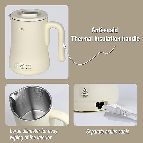 Bear 4-temperature adjustable 0.6 litre electric kettle, 500W mini travel water cooker,tea cooker travel water cooker small,12h/ 30min warming fu