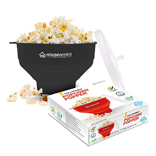 Collapsible Silicone Microwave Hot Air Popcorn Popper Bowl With Lid and Handles (Red)