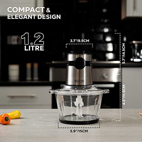 Daifort Electric Mini Food Processor 1.2 L, 2 speeds Powerful 350W Silent Motor & Glass Container with Non-Slip Base,Steel Blades, Chopper Slicer