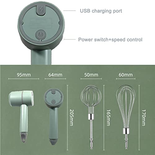 Hand Mixer, Portable Electric Cordless Handheld Mixer, 3-speed Usb Rechargeable withTwin Mixer Whips and Egg Separator for Whipping or Mixing Egg