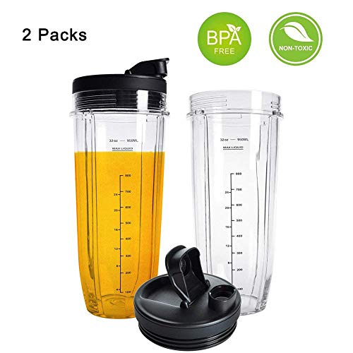 Flip Top to-go Lid with 32OZ Replacement Cups for Compatible with Nutri Ninja Blender Replacement Parts.for Compatible with Nutri Ninja Blenders