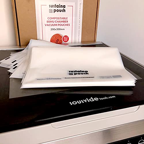 SousVideTools Sustainapouch Compostable 80mu Chamber Vacuum Pouches 250mm x 250mm, pack of 200, clear