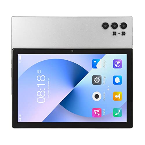 Airshi HD Tablet, Dual SIM Card 100-240V UK Plug 8 24MP Dual Camera 128GB ROM Glonass 5G Tablet for Work (Silver Grey)