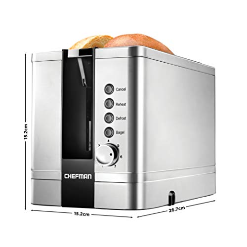 Chefman 2 Slice Toaster, 7 Shade Settings, Stainless Steel Toaster 2 Slice with Extra-Wide Slots, Thick Bread Toaster and Bagel Toaster, Reheat,