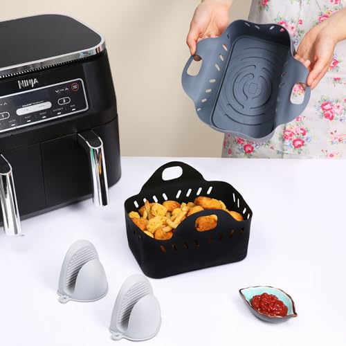 Silicone Air Fryer Liners 2pcs set for Dual Air fryer with Gloves XCUI, Ninja AF400UK, AF451UK, Tower, Salter, Instant Vortex, Tefal, Moncook Air