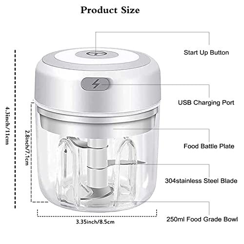 Electric Mini Garlic Chopper,Portable Mini Mincer Electric Food Processor, 250ml Mini Baby Food Maker Presses for Chili Onion Meat Spices Chopper