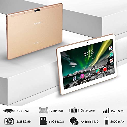 Tablet 10 Inch 8 Core - TOSCIDO Android 10.0,4G LTE Tablets,4GB of RAM and 64 GB Expandable to 128GB,Dual SIM,GPS,WiFi,Bluetooth Keyboard,Mouse,T