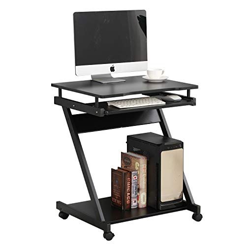 SogesPower Mobile Computer Desk Work Workstation with Printer Shelf and Keyboard Space Computer Workstation for Home and Office,Black