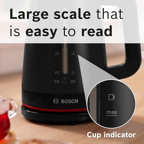 Bosch MyMoments Infuse TWK3M123GB Plastic Cordless Kettle, with dual sided water gauge and lid release button, 1.7 Litres, 3000W - Black