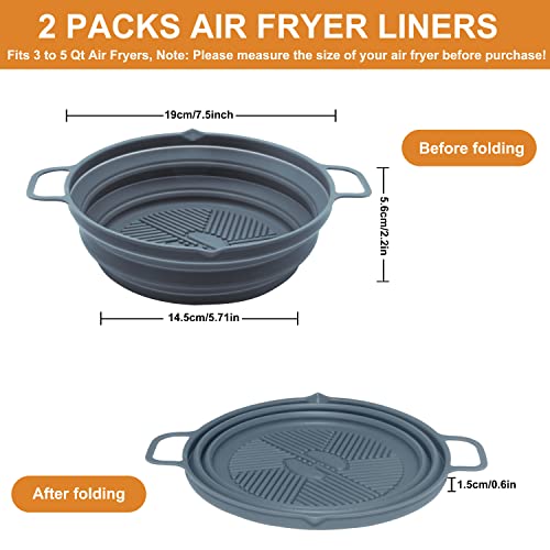 Air Fryer Silicone Liner, 2Pack / 7.5inch Reusable Air Fryer Silicone Pot, Non Stick Air Fryer Liners, Air Fryer Accessories, Round Baking Tray F