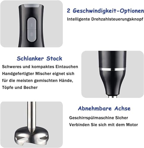 Immersion Stick Hand Blender with Stainless Steel Blades, 400W Powerful Electric Ice Crushing 2-Speed Control Handheld Food Mixer,700ML Measuring