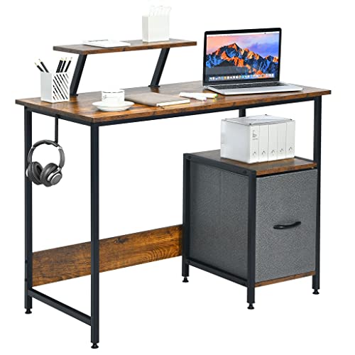 NXYJD Computer Desk Writing Workstation W/Movable Storage Rack & Shelf For Home Office