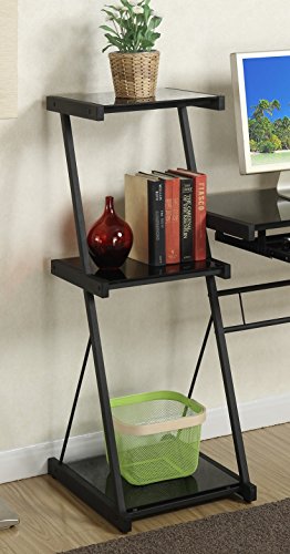 Major-Q Modern Home Office Black Glass Top Writing Desk and Shelf with Keyboard Tray, Pxf3116