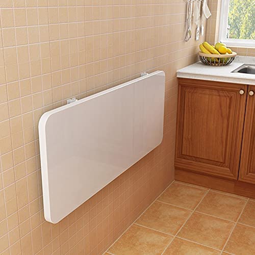 LUNEZY White Folding Computer Desk 60cm 70cm 80cm 90cm 100cm 120cm | Wall Table for Small Spaces Home Office Work | Foldable Kitchen Breakfast Ba