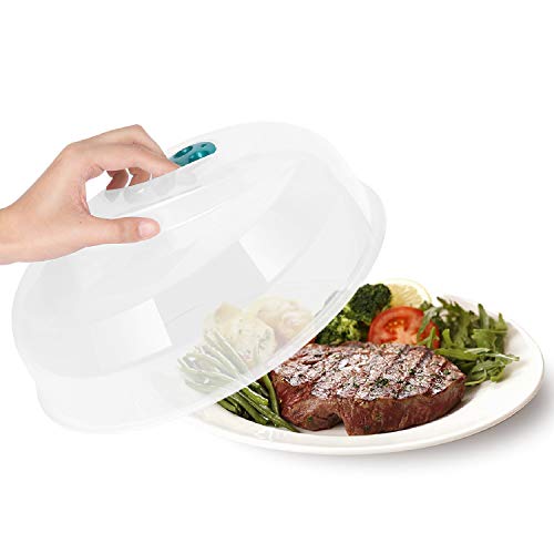 Flexzion Microwave Cover for Food, 12 Inch Plate Cover, BPA Free Plastic Food Cover, Transparent Anti-Splatter Cover Guard, with Adjustable Steam