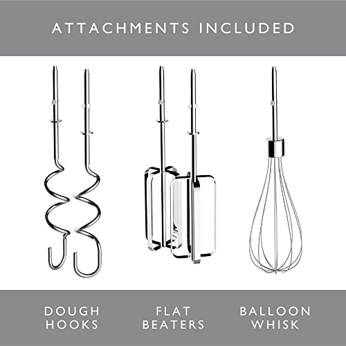 Dualit Hand Mixer | 400W, 4 Speed Settings, Retractable Cord | Ideal for Baking with Flat Beaters, Dough Hooks & Whisk Attachments | 89300, Chrom