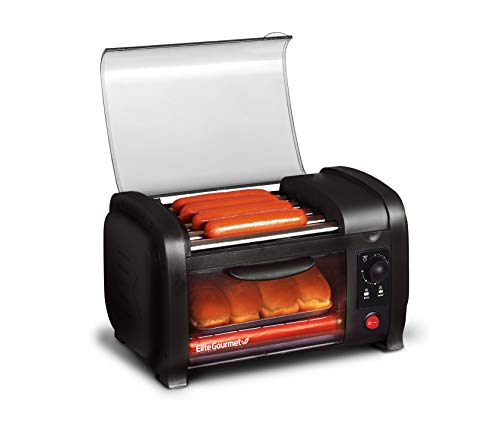 Elite Gourmet Elite Cuisine EHD-051B# Hot Dog Toaster Oven, 30-Min Timer, Stainless Steel Heat Rollers Bake & Crumb Tray, World Series Baseball,