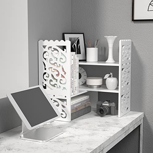 MASAKA B&W Desktop Organizers with Shelves for Office Desk, Adjustable WPC Display Shelf for Pen, Desktop Corner Organizer and Storage, Desk top