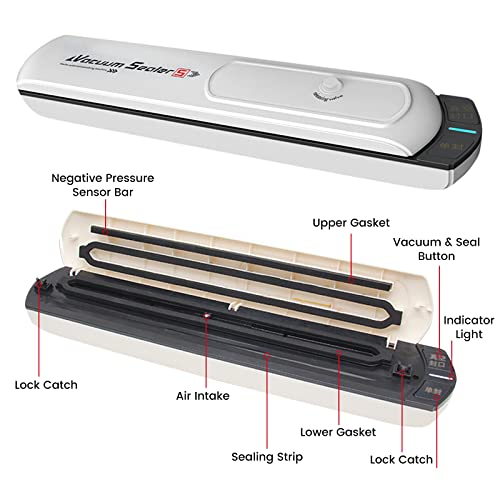 Food Vacuum Sealer, Portable Food Saver Vacuum Sealer Machine Sealing System with 10pcs Vacuum Sealer Bags for Sous Vide Cooking, Dry Moist Food