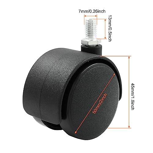 Moicstiy 4 Pack 2 Inch Caster Wheel Replacement Office Chair Caster Wheel Universal Standard Size Furniture Wheel Without Locking Braking Threade