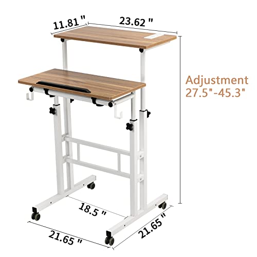 SIDUCAL Mobile Stand Up Desk, Adjustable Laptop Desk with Wheels, Home Office Workstation with USB Ports and Outlets, Rolling Desk Laptop Cart fo