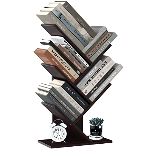 RUISHENG Tree Bookshelf, 4 Shelves Bookcase for Books/Magazines/CDs, Floor Standing Bookshelf for Office, Bedroom, Home (Rustic Brown)