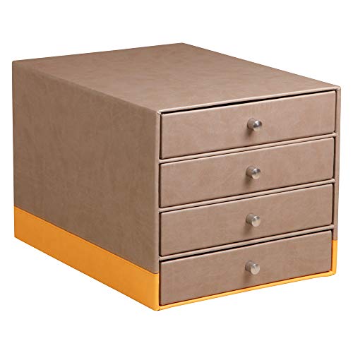 RHODIA 318864C - Taupe 4-Drawer File Organizer - 24.8 x 32.7 x 22.8 cm - Orange Saddle Stitching - Faux Leather Exterior - Rhodiarama Home Office