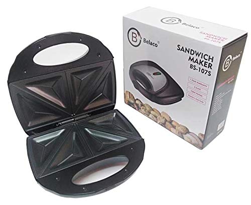 Belaco Sandwich Maker 2 Slice Sandwich Toaster Machine Non-Stick Easy Clean 750W Triangle Cooking, Non-Stick Coating Plate