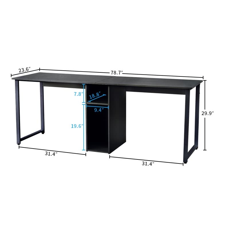 N/A Simple Home Office 2 Person Desk Large Double Desk Writing Desk with Storage Black (Color : A)