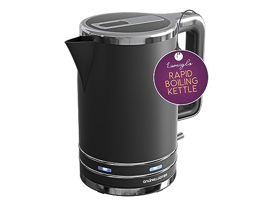 Andrew James Electric Kettle, Matte Black, Fast Boiling, Cordless, Large 1.7L Jug, 3000W, Reusable Filter, Quiet Dry Boil Protection, Modern, Com